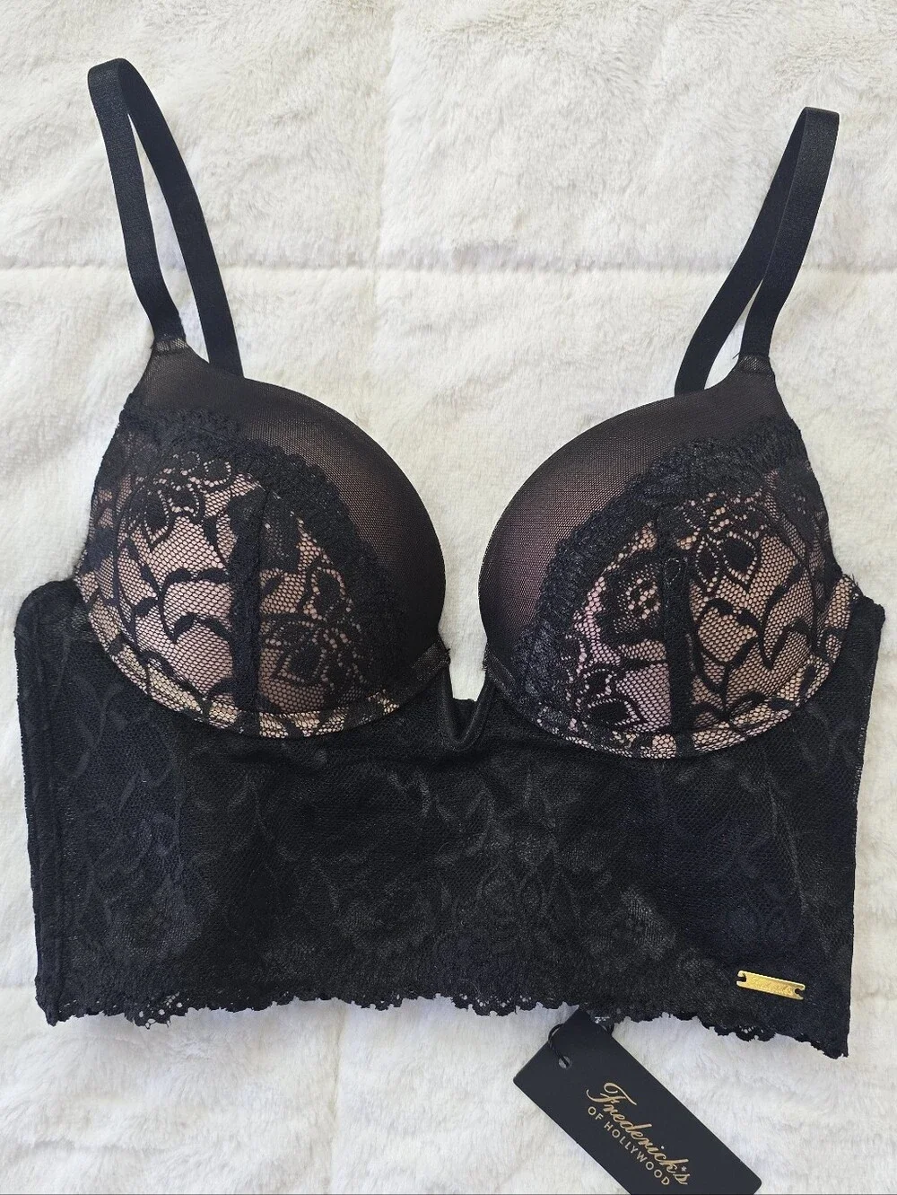 NWT Frederick's Of Hollywood Lace Longline Bra Bustier Black Size 34C